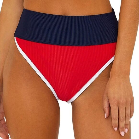 BEACH RIOT Emmy High Waist Bikini Swim Bottom Small S Americana Colorblock NEW - Picture 1 of 7